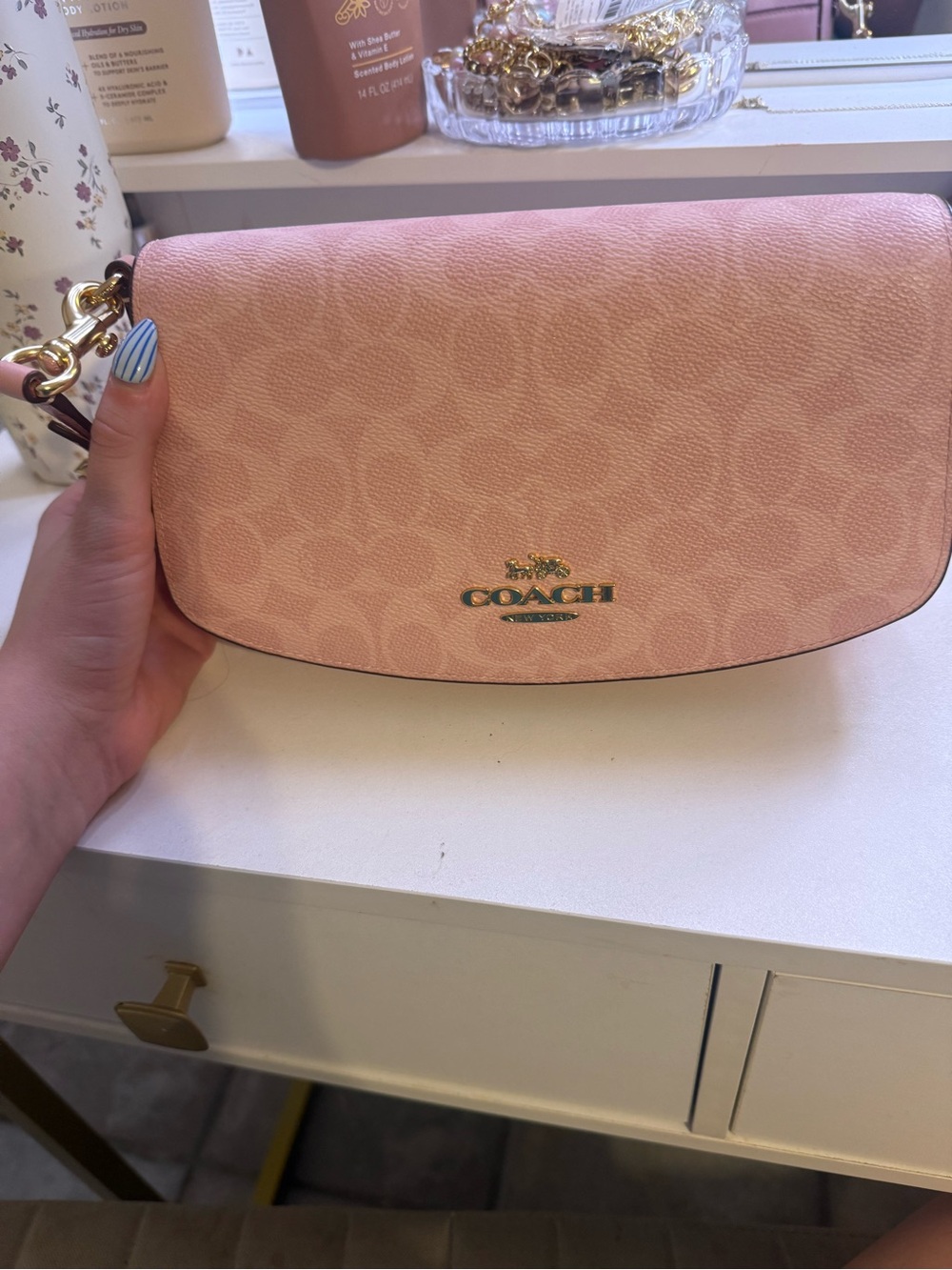 COACH Pink Signature Leather Crossbody with Gold Hardware